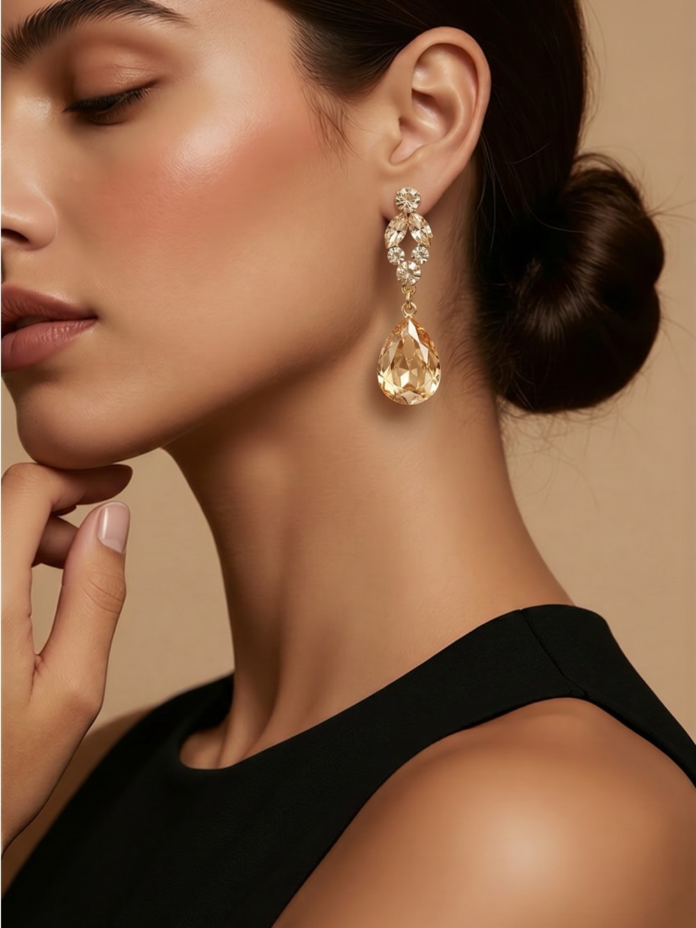 Gold Teardrop Crystal Drop Earrings for Women